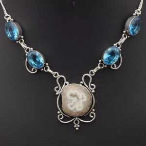 Stunning Agate Geode Slice Sterling Silver Plated Necklace 21" Gemstone Jewelry